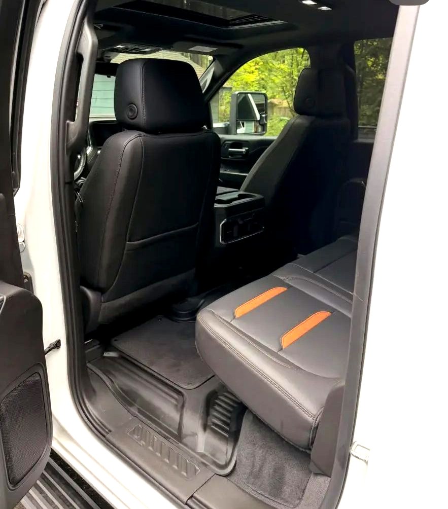 Clean rear cabin and floor of a GMC Sierra AT4